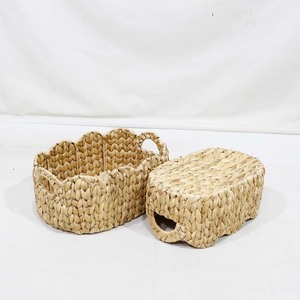 Paniers de rangement en jacinthe d'eau naturelle, forme ovale avec poignées, style rustique, organisateurs multi-usages - Product Image 4