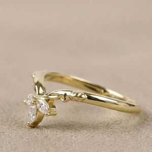 Floral Marquise Cut <b>Diamond</b> Leaf <b>Ring</b> For Women's Lab Grown 18k Yellow Gold Fine Anniversary Engagement Party Occasion Gift Her - Product Image 2