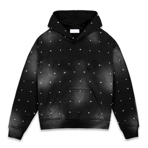 Sudadera con Capucha Oversize para Hombre, Estilo Hip Hop, Negra, con Diseño de Puntos de Diamantes de Imitación, Casual, Manga Larga, Personalizable, OEM - Product Image 1
