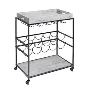 <b>Wooden</b> Storage Bar Cart with 3 Tier Metal Iron Modern Design Bar Bar Cart Wine Serving High Quality Trolly Wheel Coaster - Product Image 4