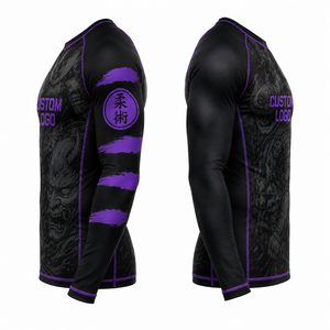 New Custom Logo Black Purple MMA <b>Compression</b> <b>Shirt</b> <b>Men</b> Fitted Moisture Wicking Sublimation Print Mixed Martial Arts Apparel - Product Image 2