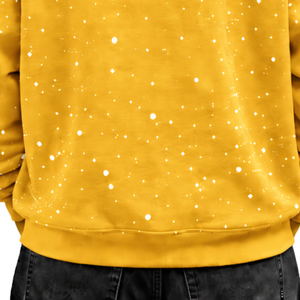 Mustard Yellow <b>White</b> Speckled Print <b>Men</b> Hoodie Heavyweight Pullover <b>Sweatshirt</b> Drawstring Hood Kangaroo Pocket Casual Streetwear - Product Image 5