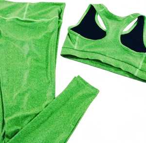 Women's High Quality 3 Piece Yoga Set Green Scoop Neck Crisscross Strap Racerback Crop Top <b>Low</b> <b>Waist</b> Full Length <b>Leggings</b> Front - Product Image 2