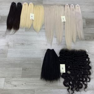 Extensiones de cabello humano virgen vietnamita al por mayor, rubio platino, negro, liso natural, doble trama, cosidas a máquina, directamente de fábrica. - Product Image 3