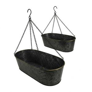 Juego de 2 macetas colgantes de metal galvanizado, macetas de interior y exterior, cestas colgantes de metal de estilo moderno para decoración de jardín y balcón - Product Image 1