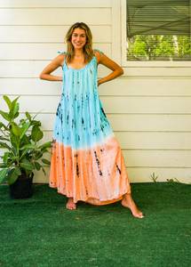 Tie Dye Maxi Dress Women Boho A-Line <b>Spaghetti</b> Strap Rayon Loose Summer Casual Tiered Layered <b>Long</b> Sleeveless Dress - Product Image 3