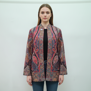 Abrigo Casual Corto con Cuello Mandarín y Estampado Paisley Bohemio, de Manga Larga, para Mujer, Tejido de Poliéster para Invierno - Product Image 1