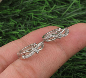 Boucles d'oreilles pendantes en argent sterling 925 avec CZ pour femmes, bijoux plaqués argent hypoallergéniques, fête et cadeau en gros - Product Image 3