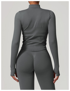 Veste de yoga légère pour femme, extensible dans quatre directions, écologique, manches longues, col montant, coupe seconde peau, haut d'entraînement fitness - Product Image 5