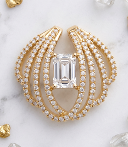 <b>Emerald</b> Cut Lab Grown Diamond <b>Pendant</b> Necklace in Gold, Statement Halo <b>Pendant</b> for Women, Luxury Gift Jewelry - Product Image 2