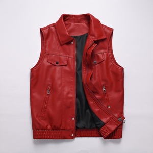 Gilet de moto sans manches en cuir rouge pour homme GURUNA Z INDUSTRY, logo brodé sur le dos, patchwork, coupe-vent, veste d'automne 220g - Product Image 3