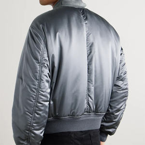 Service OEM, veste bomber en satin gris avec fermeture éclair, col montant, coupe ample, veste bomber classique pour homme - Product Image 2