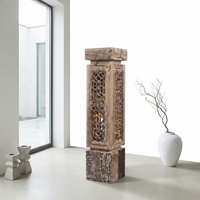 Console de salon moderne en teck massif sculpté, pilier de support fait main, durable et écologique pour la maison, le bureau et le salon
