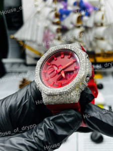 Reloj Iced Out Bling Bust Down con Diamantes de Moissanita, Reloj de Lujo Hip Hop, Caja Redonda, Esfera Roja, Reloj de Hombre con Diseño Audaz - Product Image 2