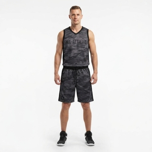 Custom Black <b>Camo</b> Basketball Jersey and <b>Shorts</b> Set Breathable Mesh Sports Uniform - Product Image 1