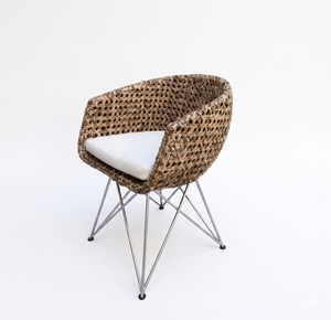 Silla de Comedor Moderna de Mimbre Natural con Patas de Acero, Elegante Mueble de Jardín para Patio Exterior, Silla de Bistró/Cafetería Tejida a Mano - Product Image 1