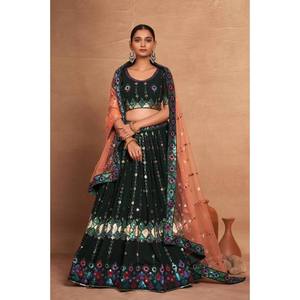 Ensemble de Lehenga Choli et de Dupatta pour femmes, vêtements de fête de créateur - Product Image 1