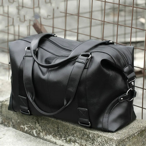 Black PU Duffle <b>Bag</b> Soft Handle Solid Color Casual Gym <b>Bag</b> Zipper Closure Adjustable Strap Durable 20-<b>30L</b> Unisex - Product Image 4