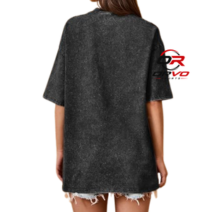 Camiseta Extra Grande para Mujer ORVO SPORTS, Cuello Redondo, Manga Corta, Diseño Floral Estampado, Algodón Lavado Negro, Estilo Casual - Product Image 6