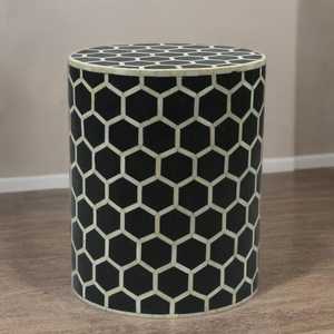 Belladec Modern Luxury Antique <b>Round</b> Hexagonal Pattern Bone Inlay Stool Living Room Furniture <b>Console</b> <b>Table</b> - Product Image 3