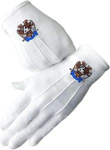 Gants blancs maçonniques du Rite écossais de 32e degré en polyester avec emblème d'aigle classique - Product Image 4