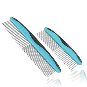 Peine ergonómico portátil para el cuidado diario de mascotas, peine desenredante de pelo con dientes metálicos premium para aseo de mascotas - Product Image 1