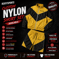 REXFIT SPORTS 2026 Ensemble de survêtement personnalisé pour homme, jaune et noir, en nylon, veste et short, léger, fermeture éclair intégrale, deux pièces, vêtements de sport