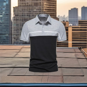 เสื้อยืดกอล์ฟผู้ชายแบบกำหนดเองสำหรับฤดูร้อนธุรกิจลำลองแบบถักกันรอยยับระบายอากาศสีปิดกั้นแขนสั้นหมุนเวียน - Product Image 1