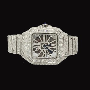 Exquisito Reloj de Acero Inoxidable Plateado con Brillantes Diamantes de Moissanita, Perfecto para Vestir Informal de Negocios y Formal, Relojes de Cuarzo - Product Image 1