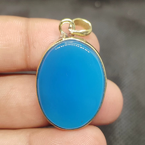 Wholesale Boho Pendant <b>Necklace</b> Beautiful Natural Blue <b>Onyx</b> Gemstone with Gold Plating Handmade Brass Jewelry Supply - Product Image 1