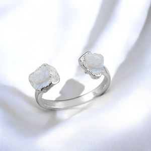 925 Silver Rainbow Moonstone <b>Ring</b> Gold Plated Birthstone Jewelry for Women - Product Image 1