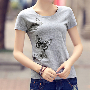 เสื้อยืดผู้หญิงสีขาว แขนสั้น คอกลม ลำลอง ผ้าแคนวาสโพลีเอสเตอร์ 100% กันยับ แห้งเร็ว ระบายอากาศดี เป็นมิตรกับสิ่งแวดล้อม สำหรับฤดูใบไม้ผลิ - Product Image 1