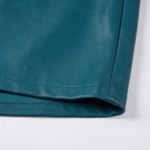 Women Faux Leather <b>Asymmetrical</b> Wrap Mini Skirt Solid Color Shiny Design Regular Waistline All Seasons Style - Product Image 6