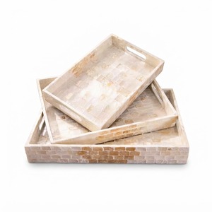 Plateau de service rectangulaire artisanal en nacre, mosaïque de coquillages, pour table basse et décoration intérieure, vente en gros - Product Image 1