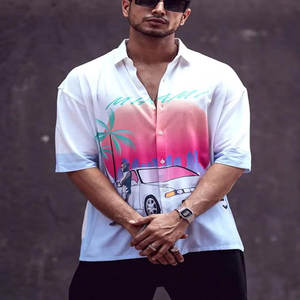 Camiseta de manga corta personalizada con botones para hombre, Camiseta de algodón con estampado amarillo y cuello de polo - Product Image 2