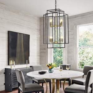 18\" Modern 8-<b>Light</b> Black Gold Geometric Pendant <b>Chandelier</b> Industrial Metal Frame Adjustable Hanging <b>Light</b> for Living Room - Product Image 6
