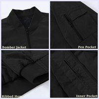 Blouson Bomber Classique Noir Personnalisé pour Homme – Fermeture Éclair Intégrale, Col Montant, Ourlet Côtelé – Vêtement d'Extérieur Décontracté Style Urbain pour la Mode Moderne