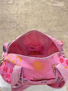 Sac de voyage en coton imprimé fleurs roses, grande capacité, sac de week-end pour femmes, sac de sport matelassé, sac de voyage pour la nuit, vente en gros - Product Image 2