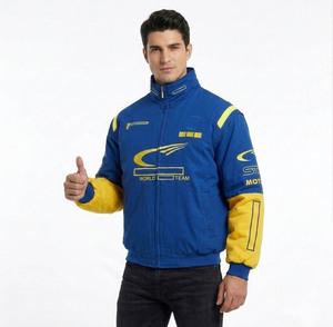 Chaqueta de Carreras Personalizada para Hombre, Chaqueta Bomber Acolchada Azul y Amarilla con Bordado y Logotipo Personalizado – Venta al Por Mayor OEM/ODM - Product Image 3