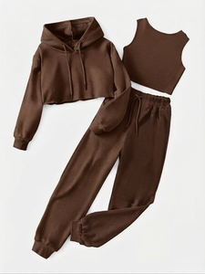 Conjunto Deportivo Informal con Capucha para Mujer, Diseño de Moda, Color Sólido, Transpirable, Ecológico, Cómodo para Invierno, con Logotipo en la Parte Delantera - Product Image 3