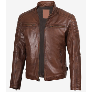 2026 OEM Top Selling Cogan <b>Brown</b> Cowhide <b>Leather</b> <b>Jackets</b> For Men's Stand Collar Zip Pockets High Quality Low MOQ Fashion <b>Jackets</b> - Product Image 4