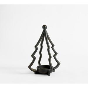 Table Decor Metal Christmas Tree Design <b>Tealight</b> Candle Jar <b>Holder</b> With Round Base Heat Resistance Candleholder Black Finish - Product Image 2