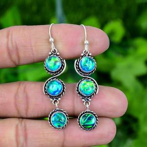 Boucles d'oreilles australiennes en opale de feu triple, en argent sterling 925, faites à la main, bijoux ethniques en pierres précieuses, certifiées IGI, cadeau d'anniversaire ou de fête - Product Image 1