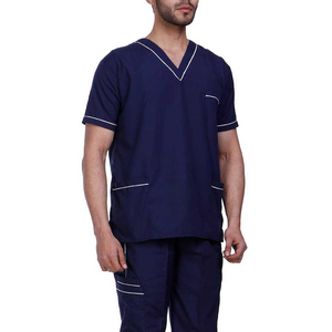 Hospital Staff Medical Workwear Woven Short Sleeve V-Neck <b>Tops</b> Straight Pants Sets Nursing Scrubs Uniform For Men - Product Image 4
