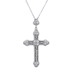 Joyería de Moda, Collar con Colgante de Cruz de Plata de Ley 925, Chapado en Platino, con Circonita, para Mujer, Regalo de Compromiso o Boda - Product Image 1
