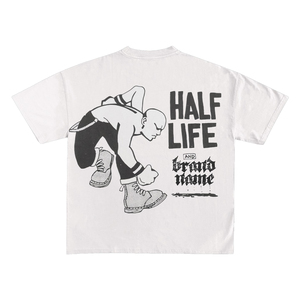 T-shirt blanc à manches courtes pour homme de la marque Half Life, col rond, coupe classique, jersey en coton, imprimé avec un motif de personnage - Product Image 2