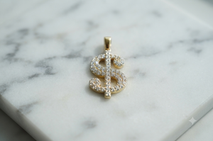 Collar con Colgante de Símbolo de Dólar Personalizado en Oro Sólido de 14K, Estilo Hip Hop, con Piedras Naturales Brillantes, Unisex - Product Image 3