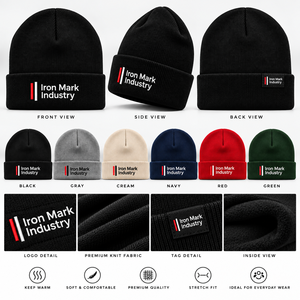 Iron Mark Industry <b>Beanie</b> <b>Hat</b> Unisex Solid Color Embroidery Logo Warm Breathable Waterproof 100% <b>Wool</b> Knit Cap Casual Winter - Product Image 1