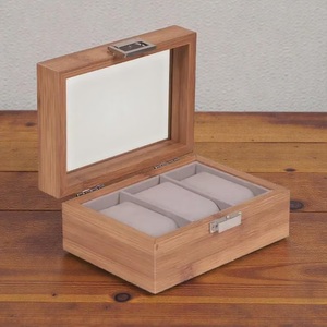 Boîte à montres en bois naturel écologique avec vitrine en verre pour 36, 10 ou 12 montres, organisateur de table durable - Product Image 1