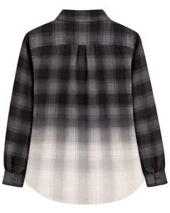 Chemise en flanelle à carreaux ombrés noirs pour femme, manches longues, boutonnée, décontractée, avec deux poches poitrine, automne-hiver - Product Image 2